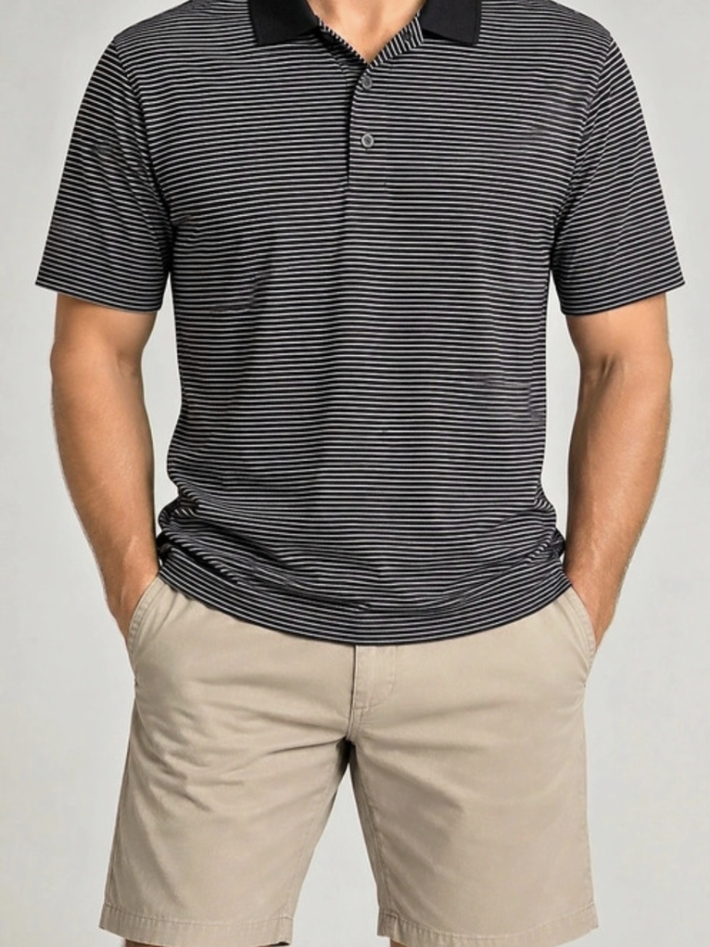 Men's Grand Slam Performance Striped Polo in Black & White Size XL